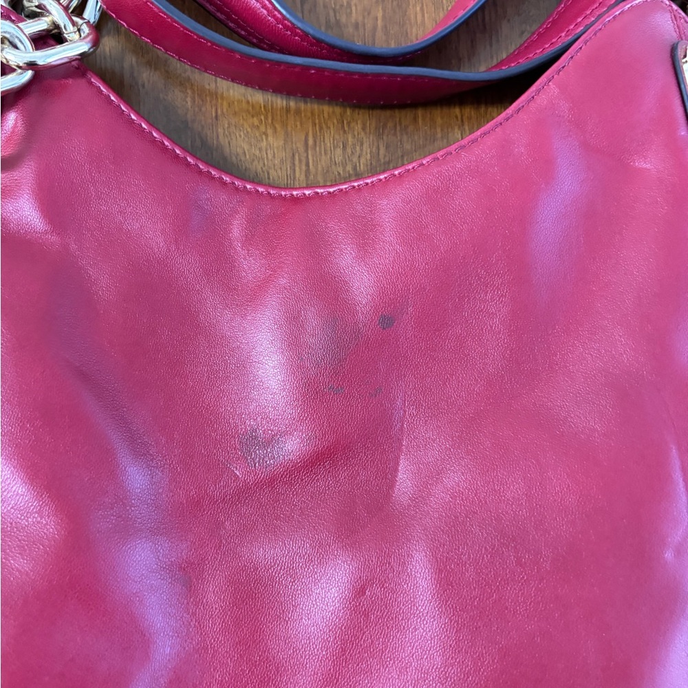 Michael Kors Lily Red Lambskin Leather Gold tone Chain Straps Tote - Picture 10 of 10